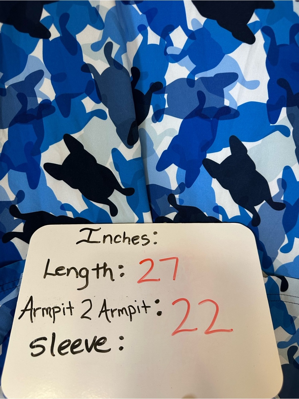 French Bull by Koi Scrub Top L Blue Camo French Bulldog Print Stretch Nurse Vet - Picture 6 of 6